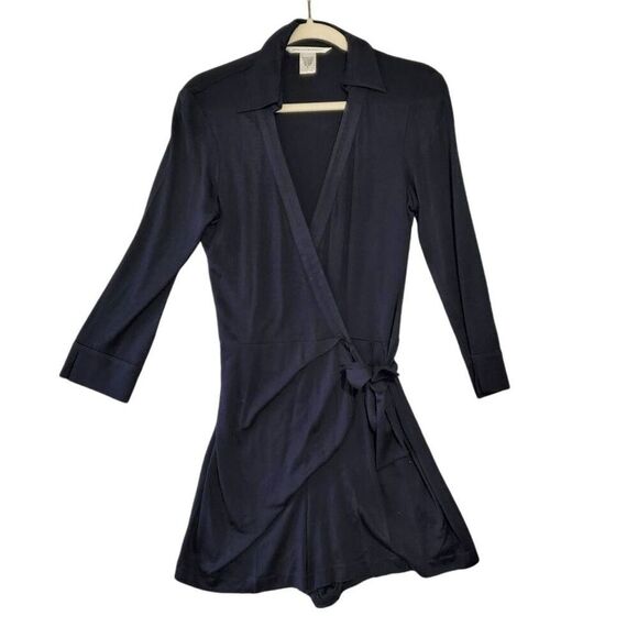 Diane Von Furstenberg Pants - DIANE VON FURSTENBERG Women's Navy Blue Skylar Wrap Silk Blend Romper 6